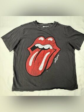 H&M Rolling Stone Black Tee with Red & White Tongue Graphic